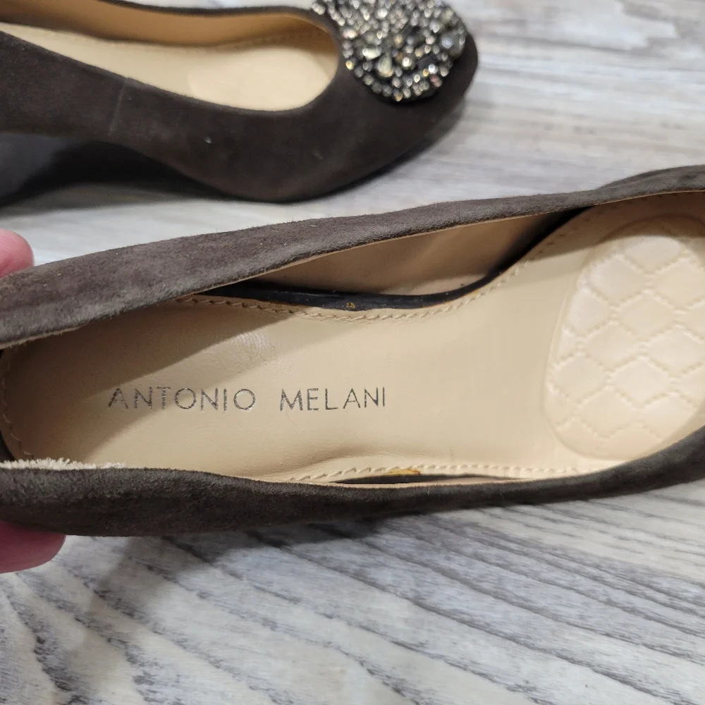 Antonio Melani Bejeweled Wedge Heels Womens Size 6 M Brown
